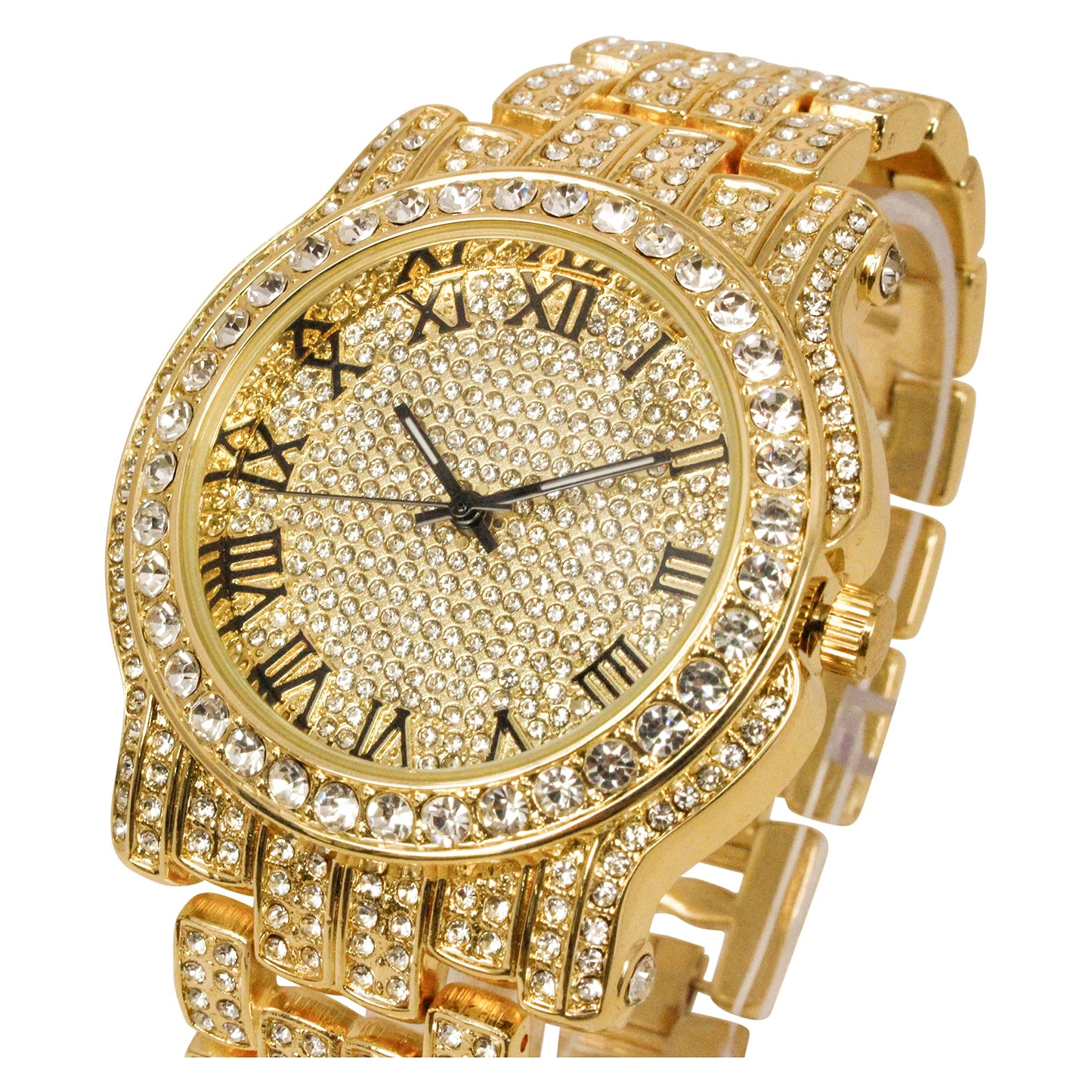 Charles Raymond Bling-ed Out Silver Round Luxury Mens Watch w/Bling-ed Out Bracelet - L0504B