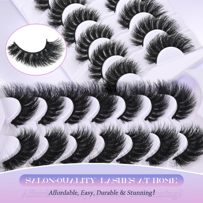 Mink Lashes Strip Eyelashes Volume False Eyelashes that Look Like Extensions Glamour Wispy Curly Fake Lashes 5 Pairs Pack