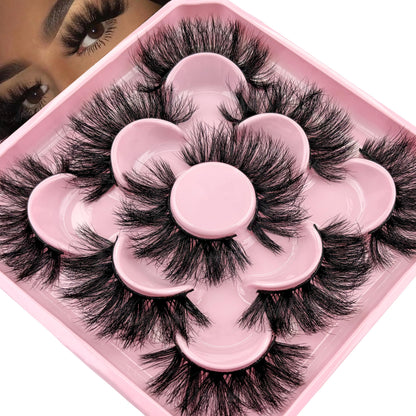 Mink Lashes Strip Eyelashes Volume False Eyelashes that Look Like Extensions Glamour Wispy Curly Fake Lashes 5 Pairs Pack