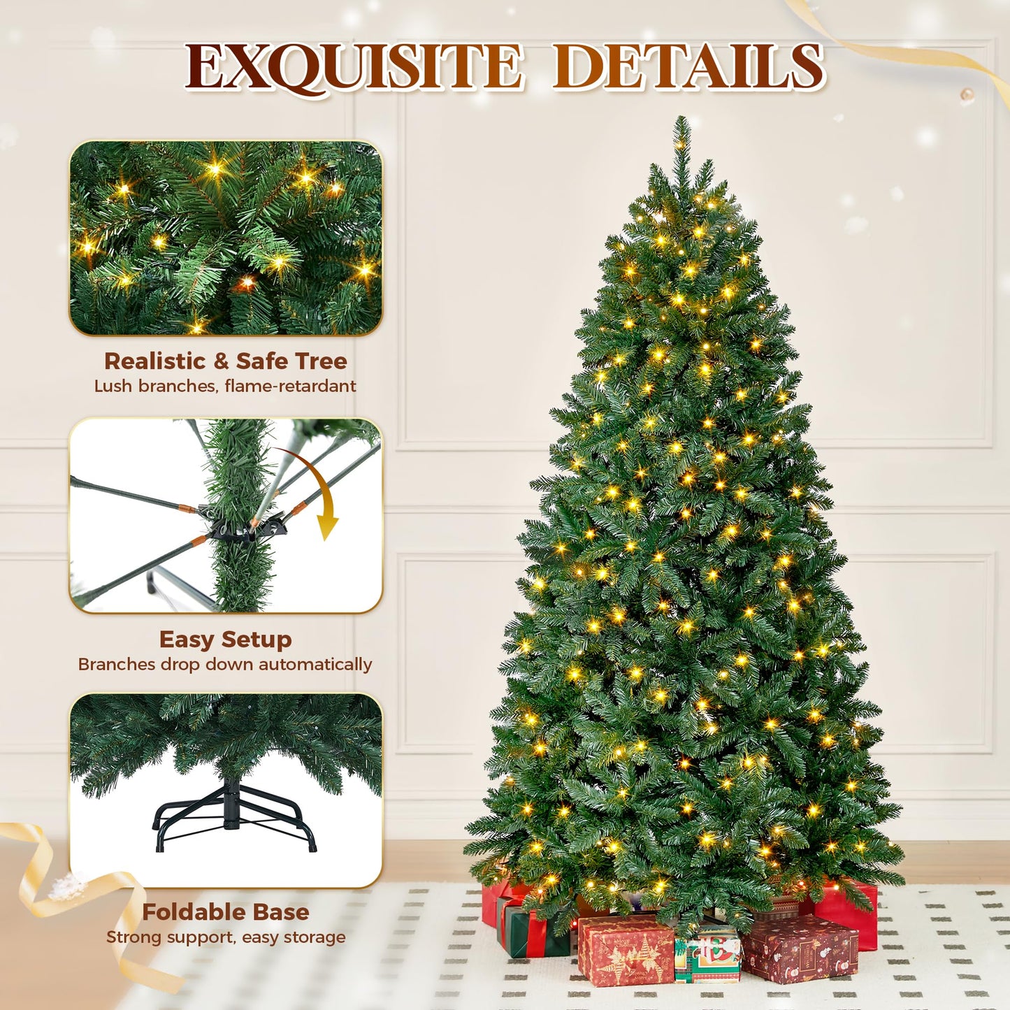 HOLLO STAR 6 ft Prelit Christmas Tree with 270 LED Lights, App Control, Artificial Christmas Tree with Multi-Color RGBW Lights, 1072 Branch Tips, Metal Base, Easy to Assemble, for Home, Party