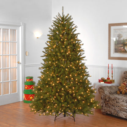 National Tree Company Pre-Lit Artificial Full Christmas Tree, Green, Dunhill Fir, Dual Color LED Lights, Includes Stand, 7.5 Feet, Dual Colored Lights