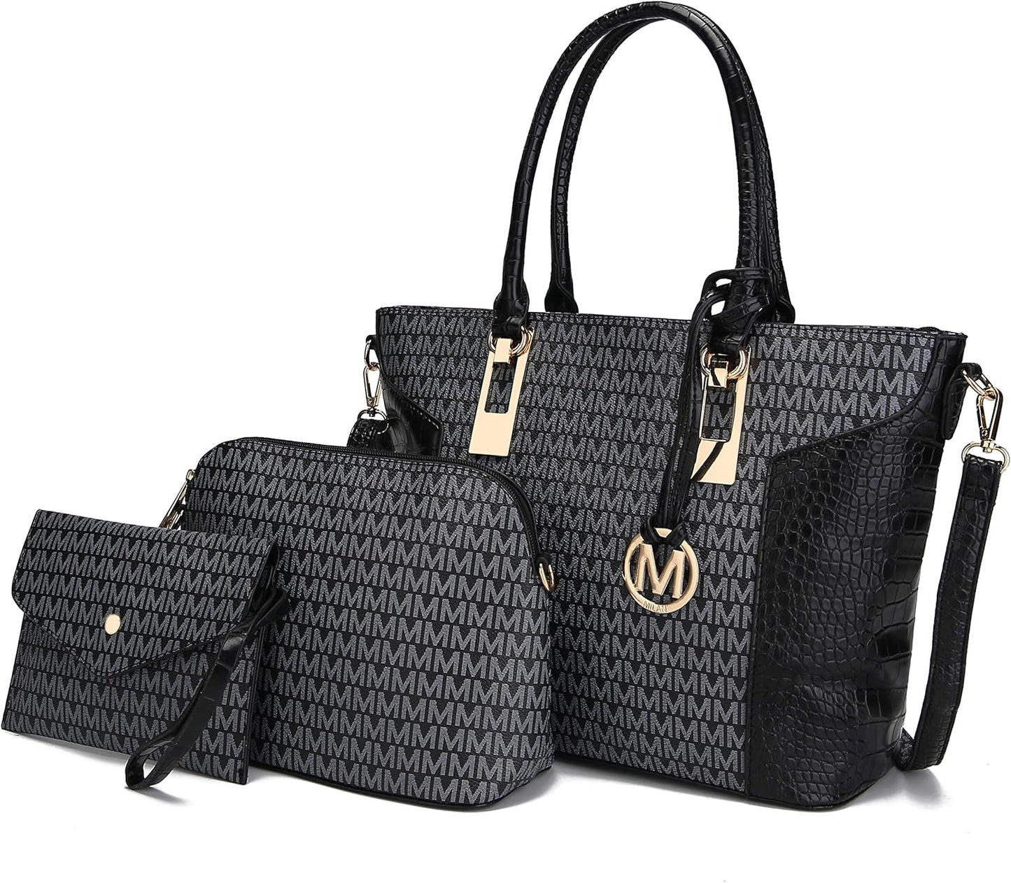 MKF Collection Shoulder Bag for Women, Crossbody Purse & Wristlet: PU Leather Satchel Pocketbook 3 PCs Handbag Set
