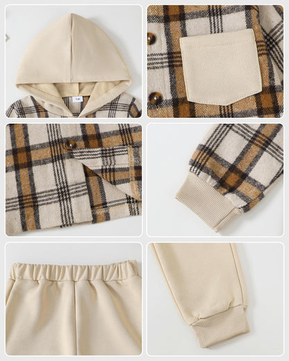Boys Clothes Fall Winter Outfits, Toddler Boy Sweatsuit Plaid Hoodie Pants Clothing Set For Kids Boys Size 5-12 Years