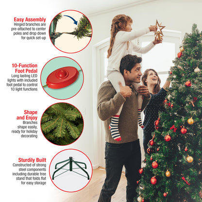 National Tree Company Pre-Lit Artificial Full Christmas Tree, Green, Dunhill Fir, Dual Color LED Lights, Includes Stand, 7.5 Feet, Dual Colored Lights