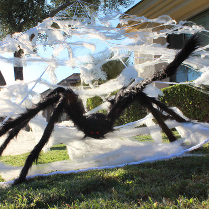 JOYIN Halloween Decoration Outdoor, 59‘’ Giant Spider with Spider Web Outside Decor, Triangular Spiderweb 16.4 x 15.7 ft and Stretchy Cobweb 100g for Yard Haunted House Indoor Decor Supplies