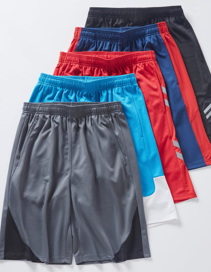 Liberty Imports 5 Pack Big Boys Youth Athletic Mesh Basketball Shorts with Pockets Quick Dry Activewear