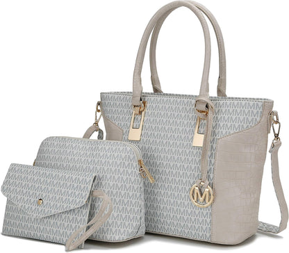 MKF Collection Shoulder Bag for Women, Crossbody Purse & Wristlet: PU Leather Satchel Pocketbook 3 PCs Handbag Set