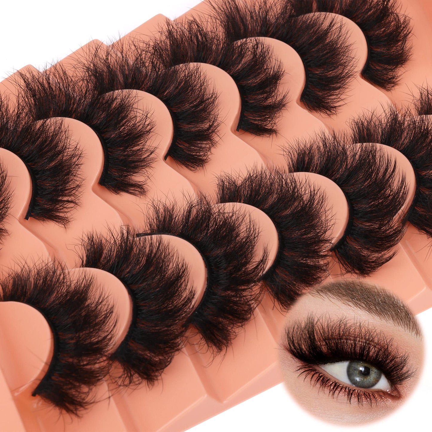 Mink Lashes Fluff False Eyelashes 20-22mm Dramatic Full Wispy Eye Lashes 8D Volume Curly Fake Eyelashes 7 Pairs Faux Mink Lashes Multipack by TOOCHUNAG