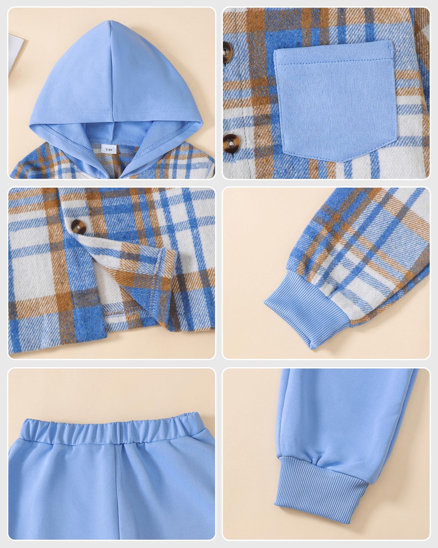 Boys Clothes Fall Winter Outfits, Toddler Boy Sweatsuit Plaid Hoodie Pants Clothing Set For Kids Boys Size 5-12 Years