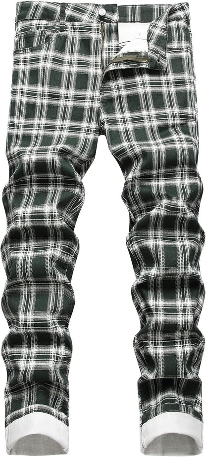 DANT BULUN Men's Fashion Casual Printed Jeans Stretch Skinny Denim Jogger Pants