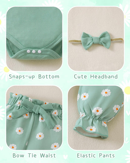 Mioglrie Baby Girl Clothes Newborn Girl Fall Winter Outfits Pants Set Preemie Clothing Headband 0 3 6 12 18 Months