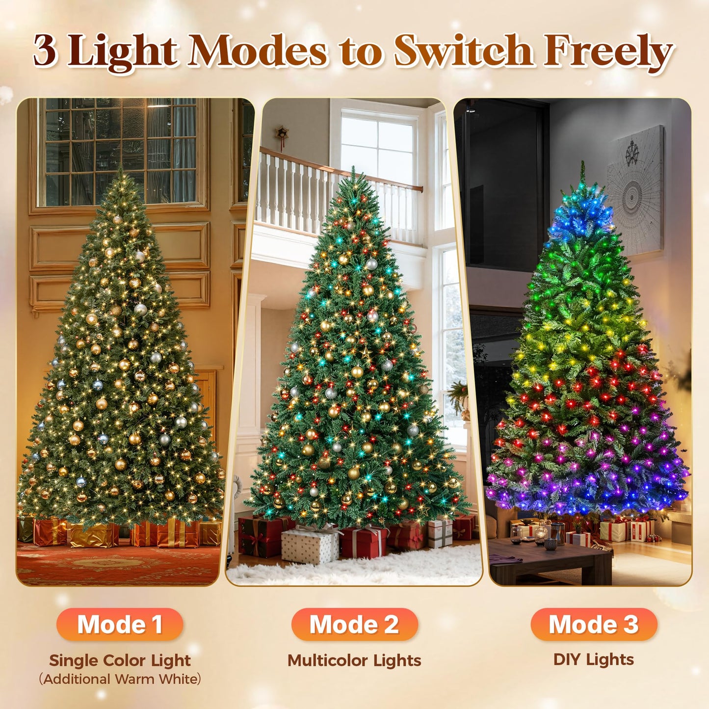HOLLO STAR 6 ft Prelit Christmas Tree with 270 LED Lights, App Control, Artificial Christmas Tree with Multi-Color RGBW Lights, 1072 Branch Tips, Metal Base, Easy to Assemble, for Home, Party
