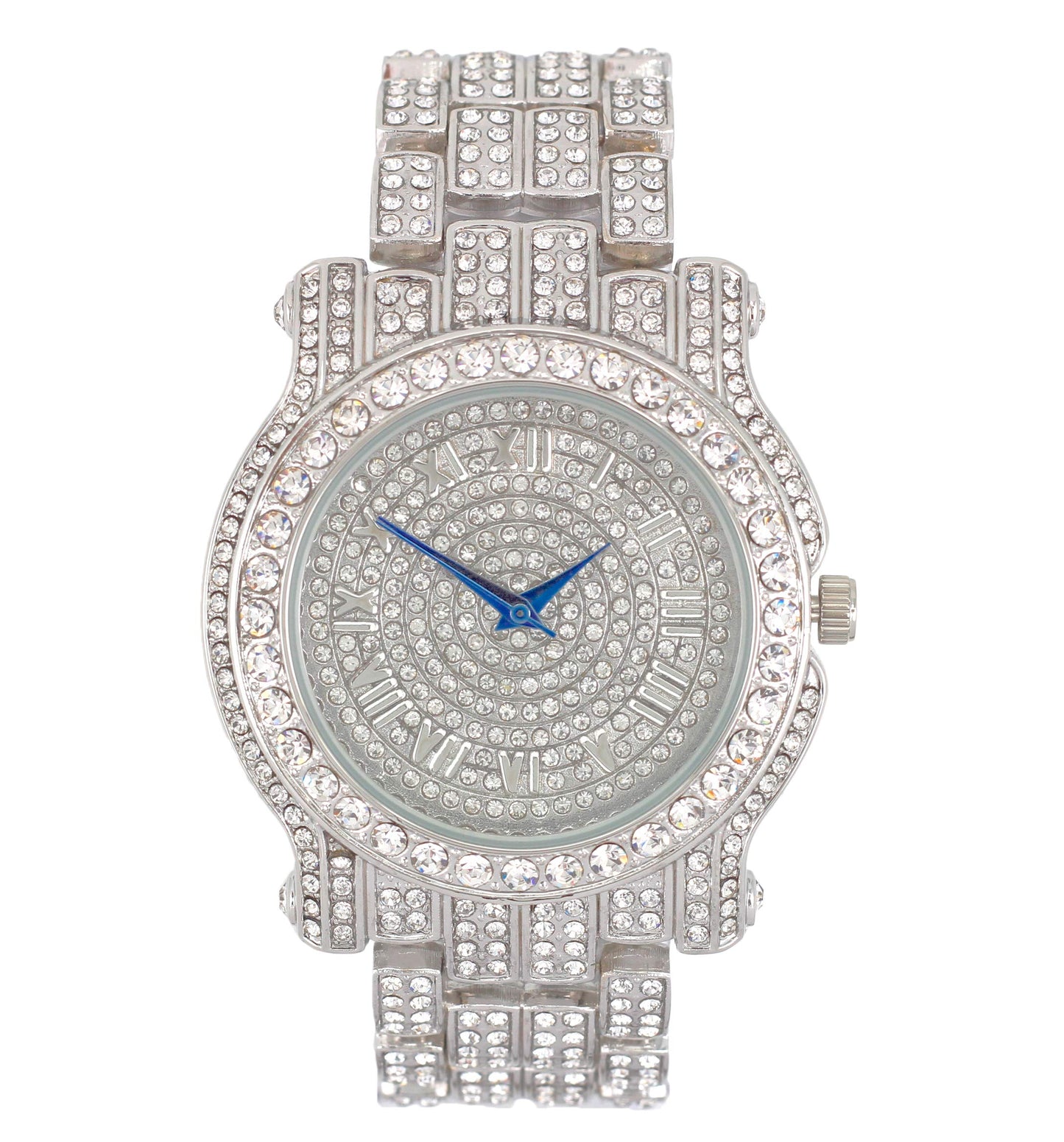 Charles Raymond Bling-ed Out Silver Round Luxury Mens Watch w/Bling-ed Out Bracelet - L0504B