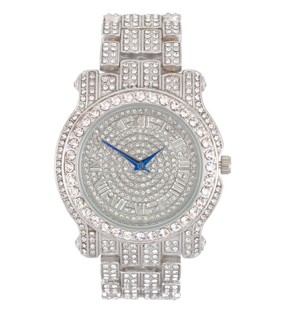 Charles Raymond Bling-ed Out Silver Round Luxury Mens Watch w/Bling-ed Out Bracelet - L0504B