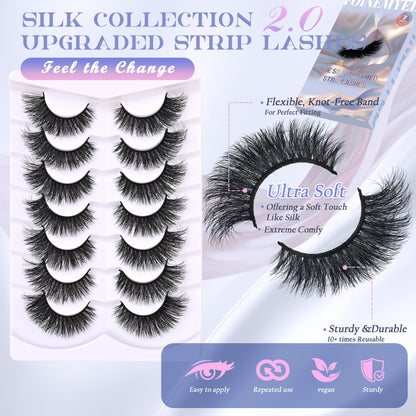 Mink Lashes Strip Eyelashes Volume False Eyelashes that Look Like Extensions Glamour Wispy Curly Fake Lashes 5 Pairs Pack