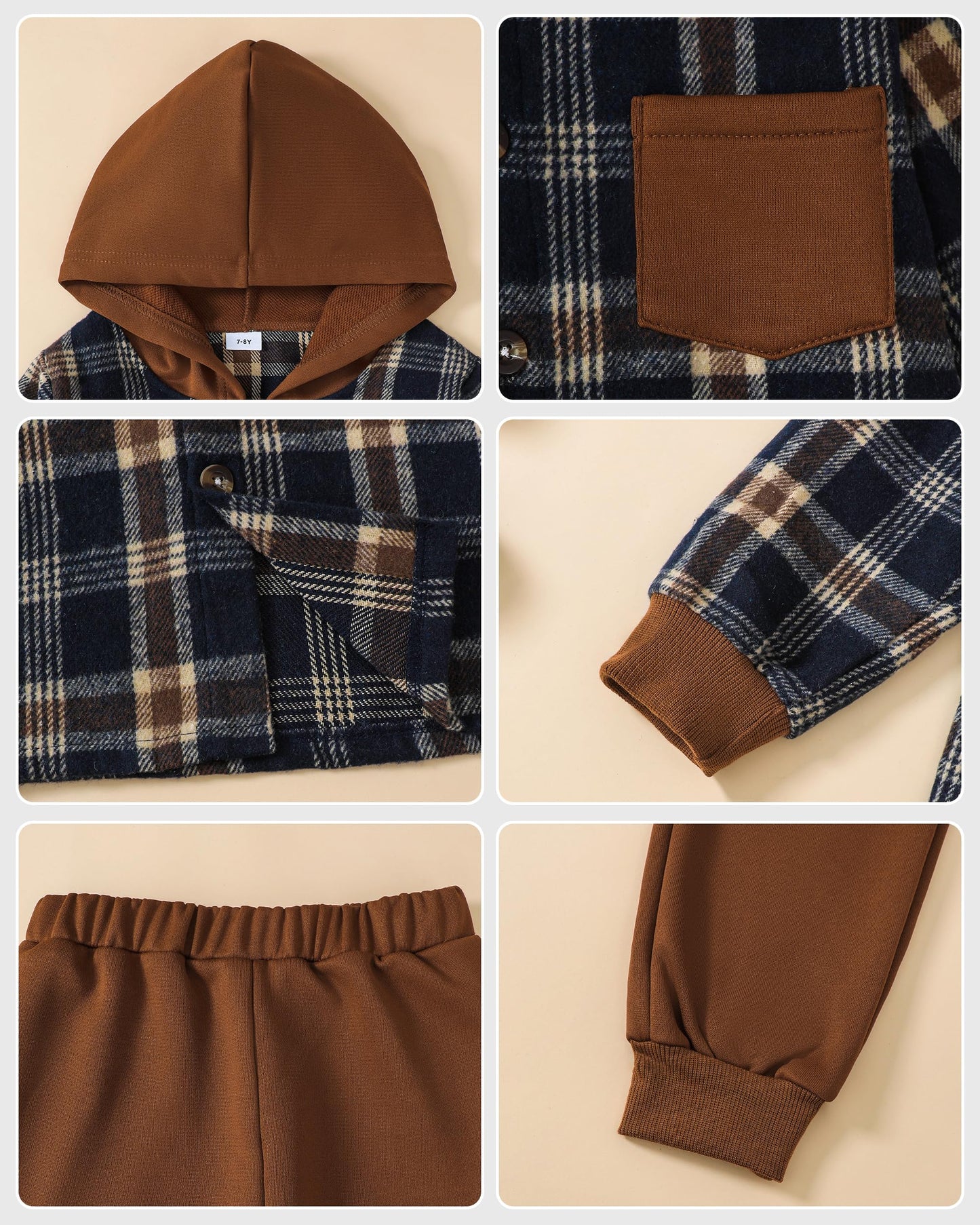 Boys Clothes Fall Winter Outfits, Toddler Boy Sweatsuit Plaid Hoodie Pants Clothing Set For Kids Boys Size 5-12 Years