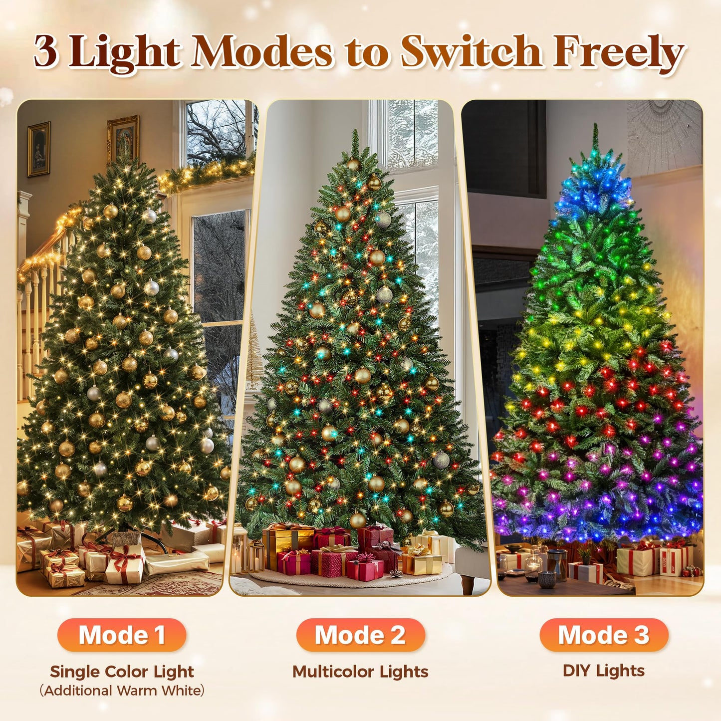 HOLLO STAR 6 ft Prelit Christmas Tree with 270 LED Lights, App Control, Artificial Christmas Tree with Multi-Color RGBW Lights, 1072 Branch Tips, Metal Base, Easy to Assemble, for Home, Party