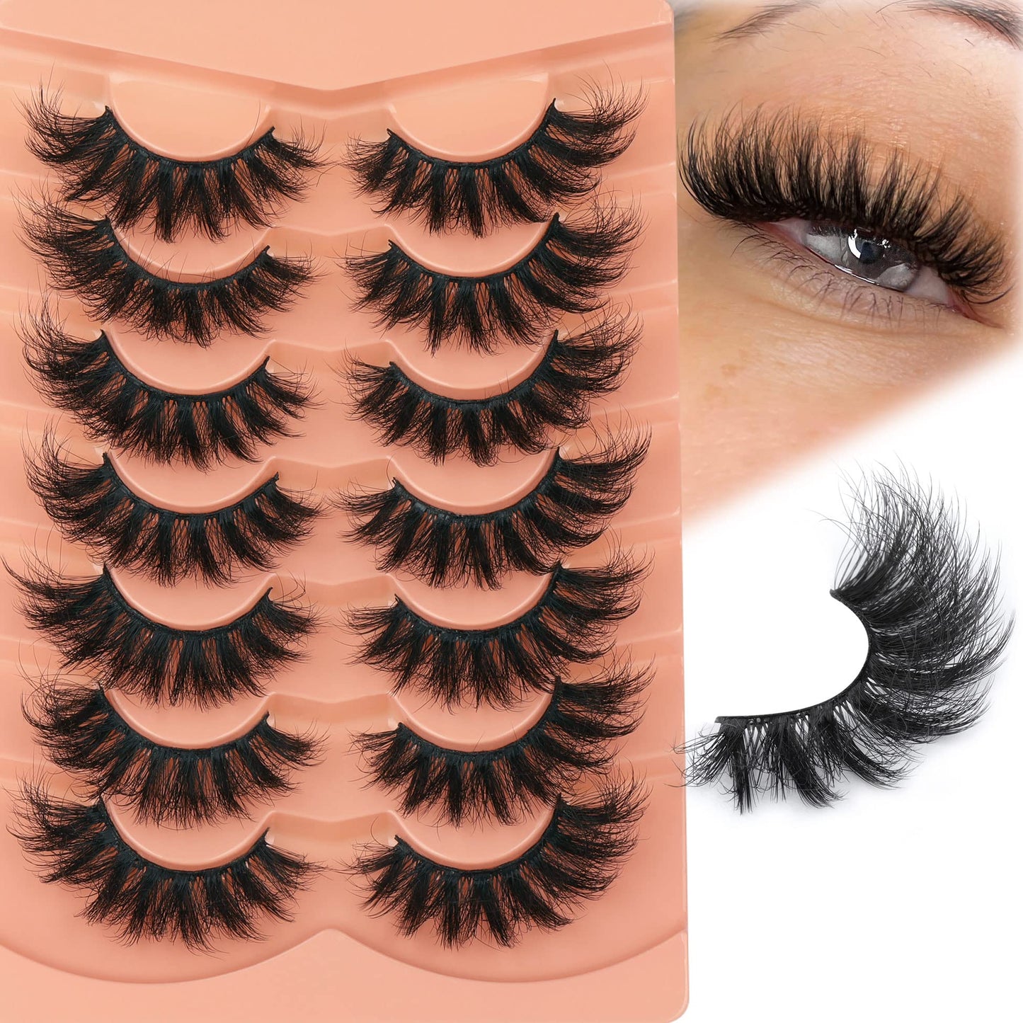 Mink Lashes Fluff False Eyelashes 20-22mm Dramatic Full Wispy Eye Lashes 8D Volume Curly Fake Eyelashes 7 Pairs Faux Mink Lashes Multipack by TOOCHUNAG