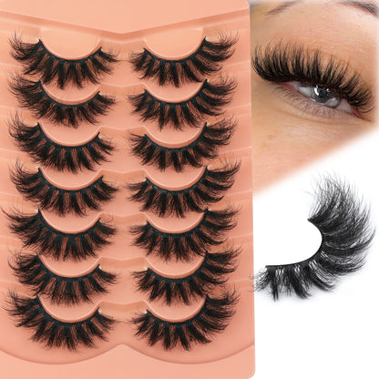 Mink Lashes Fluff False Eyelashes 20-22mm Dramatic Full Wispy Eye Lashes 8D Volume Curly Fake Eyelashes 7 Pairs Faux Mink Lashes Multipack by TOOCHUNAG