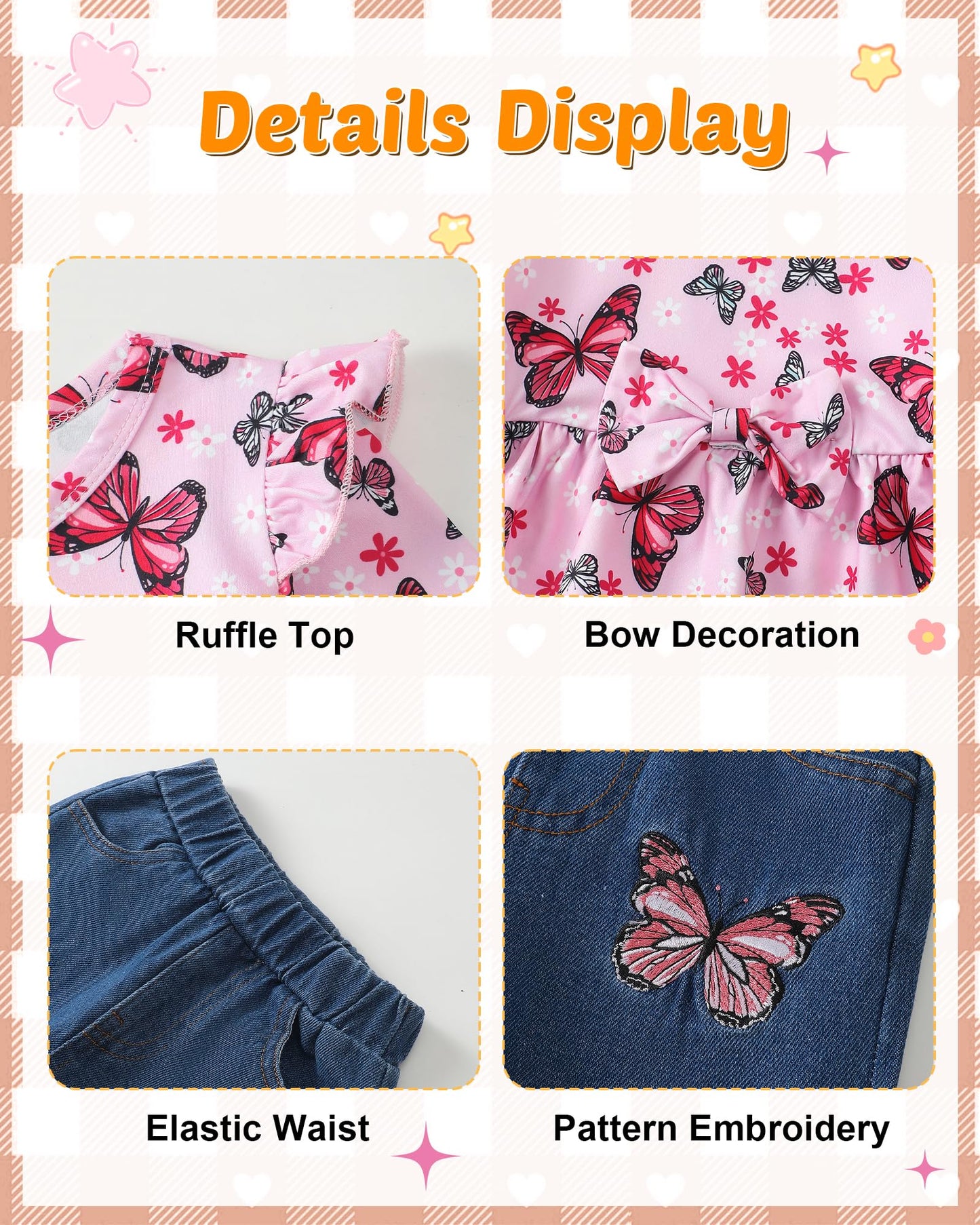 NZRVAWS Baby Girl Clothes Toddler Girl Outfits Infant Ruffle Shirt Denim Ripped Jeans Cute Clothing Set