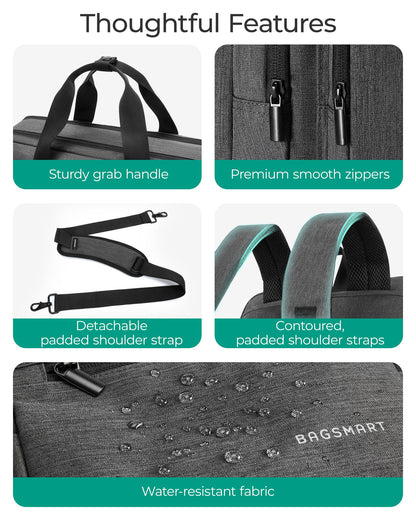 BAGSMART 3 In 1 Laptop Bag for Men, Computer Briefcase 17.3 Inch Laptop Water-Repellent Shoulder Bag, Computer Bag Business Travel Office, Black