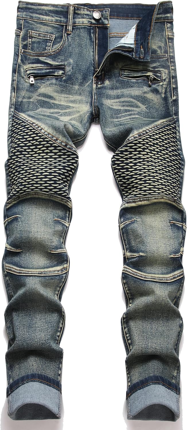 RXXKKK Men's Classic Zipper Biker Regular Fit Flex Jean