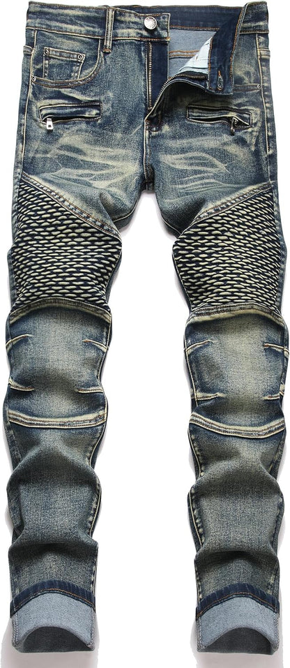 RXXKKK Men's Classic Zipper Biker Regular Fit Flex Jean