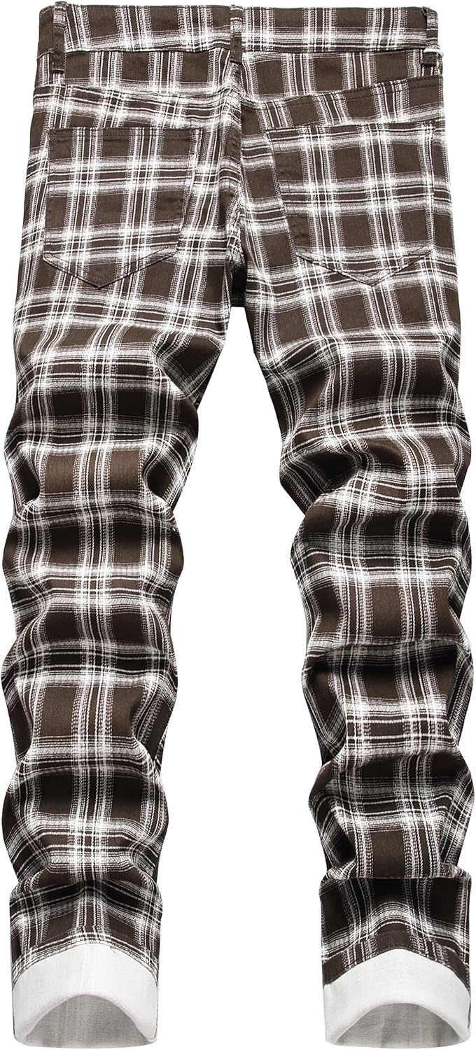 DANT BULUN Men's Fashion Casual Printed Jeans Stretch Skinny Denim Jogger Pants