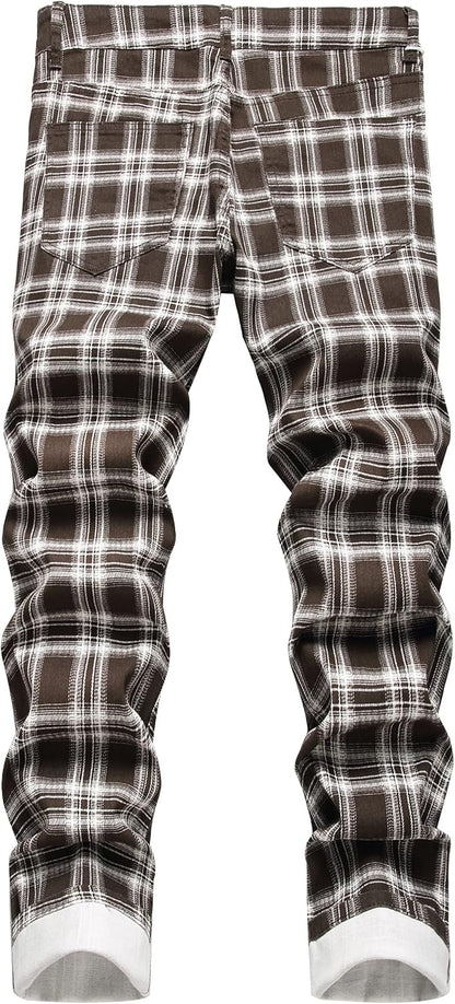 DANT BULUN Men's Fashion Casual Printed Jeans Stretch Skinny Denim Jogger Pants