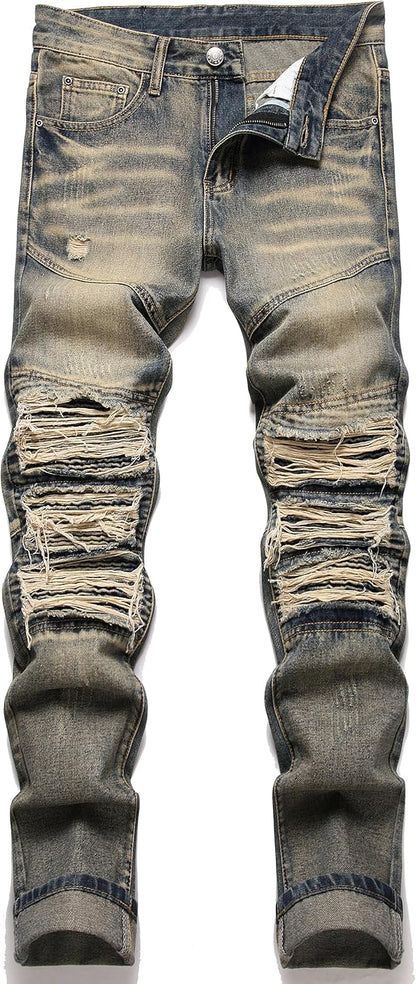 RXXKKK Men's Classic Zipper Biker Regular Fit Flex Jean