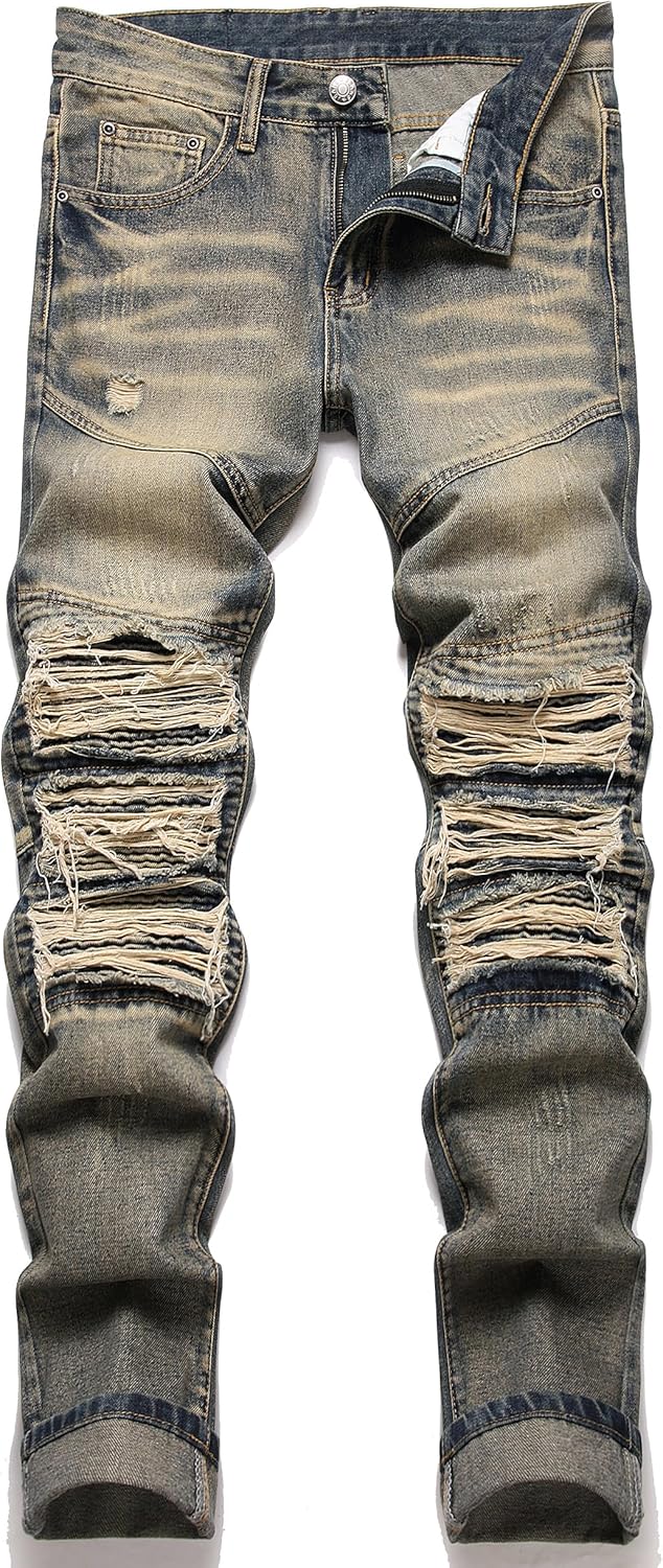 RXXKKK Men's Classic Zipper Biker Regular Fit Flex Jean