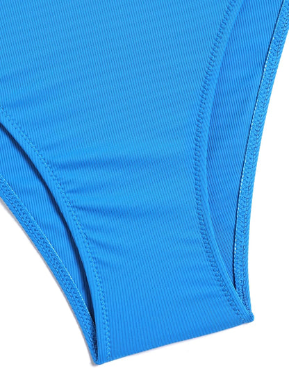 ZAFUL Women V Neck Bikini Set Ruched Tie Front High Waisted Floral Print Ribbed 2 Piece Bathing Suit Swimsuits