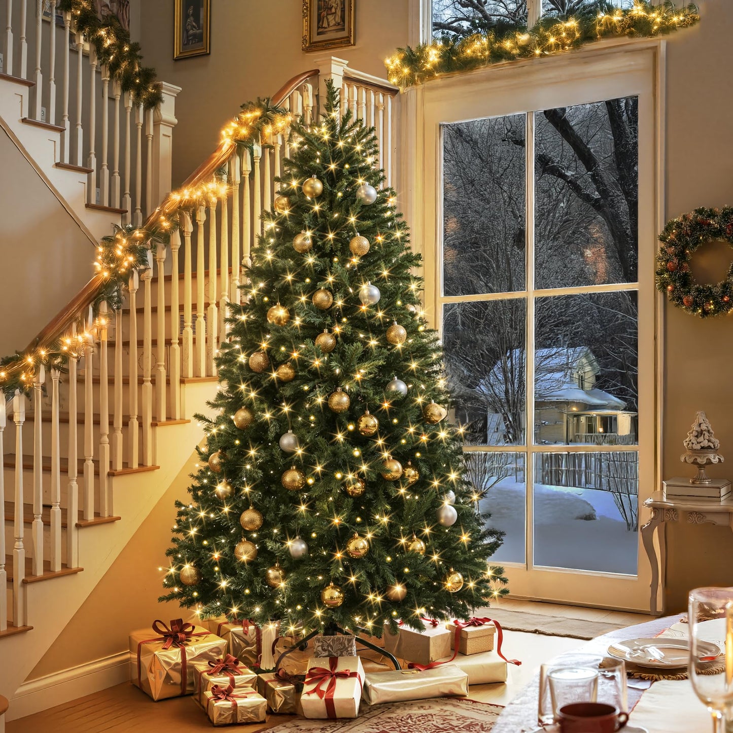 HOLLO STAR 6 ft Prelit Christmas Tree with 270 LED Lights, App Control, Artificial Christmas Tree with Multi-Color RGBW Lights, 1072 Branch Tips, Metal Base, Easy to Assemble, for Home, Party