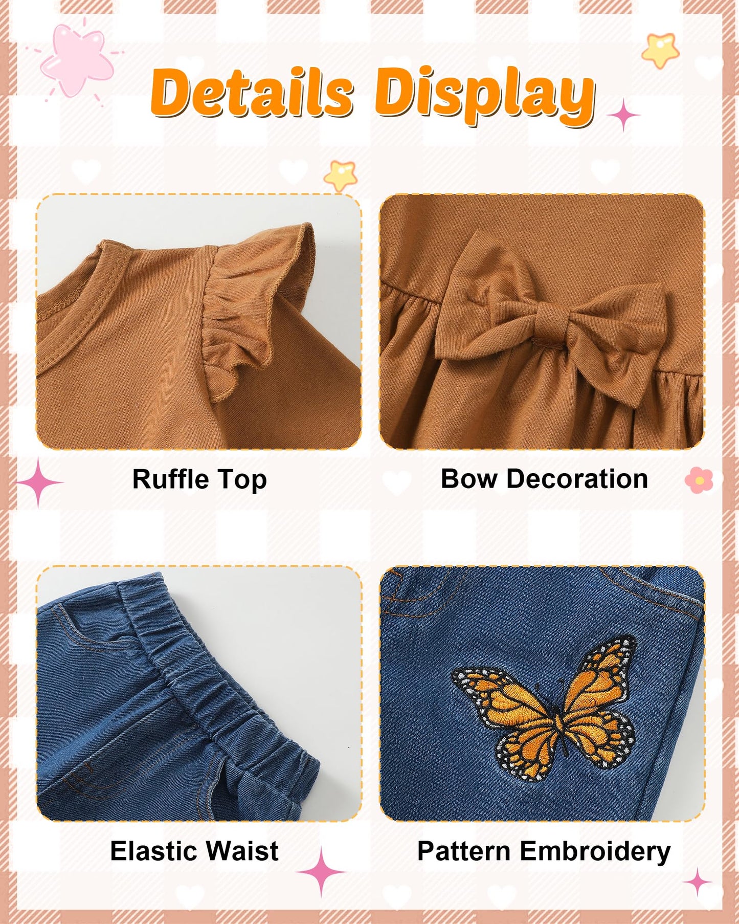 NZRVAWS Baby Girl Clothes Toddler Girl Outfits Infant Ruffle Shirt Denim Ripped Jeans Cute Clothing Set