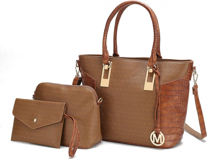 MKF Collection Shoulder Bag for Women, Crossbody Purse & Wristlet: PU Leather Satchel Pocketbook 3 PCs Handbag Set