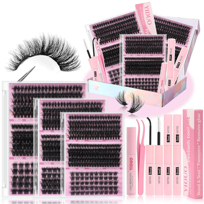 Lashes Clusters Lash Kit Gift Packs 770Pcs with 2X Bond&Seal 5 style Mixed C-Curl False Eyelashes Extensions Faux Mink Individual Lash Wholesale Pack DIY Individual Fake Eyelashes Box