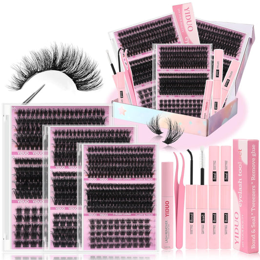 Lashes Clusters Lash Kit Gift Packs 770Pcs with 2X Bond&Seal 5 style Mixed C-Curl False Eyelashes Extensions Faux Mink Individual Lash Wholesale Pack DIY Individual Fake Eyelashes Box