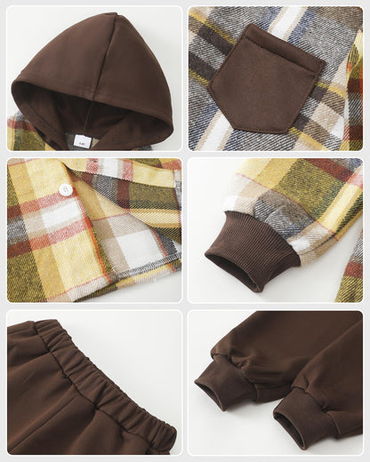 Boys Clothes Fall Winter Outfits, Toddler Boy Sweatsuit Plaid Hoodie Pants Clothing Set For Kids Boys Size 5-12 Years