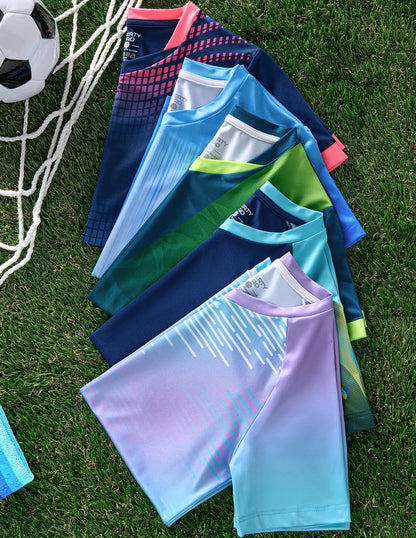 5 Pack Boys Athletic Shirts, Youth Activewear Dry Fit Tshirts for Kids, Short Sleeve Tees, Bulk Athletic Performance Clothing