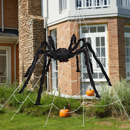 JOYIN Halloween Decoration Outdoor, 59‘’ Giant Spider with Spider Web Outside Decor, Triangular Spiderweb 16.4 x 15.7 ft and Stretchy Cobweb 100g for Yard Haunted House Indoor Decor Supplies