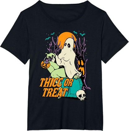 Thicc or Treat Halloween Lady Ghost Sexy Pinup BBW T-Shirt