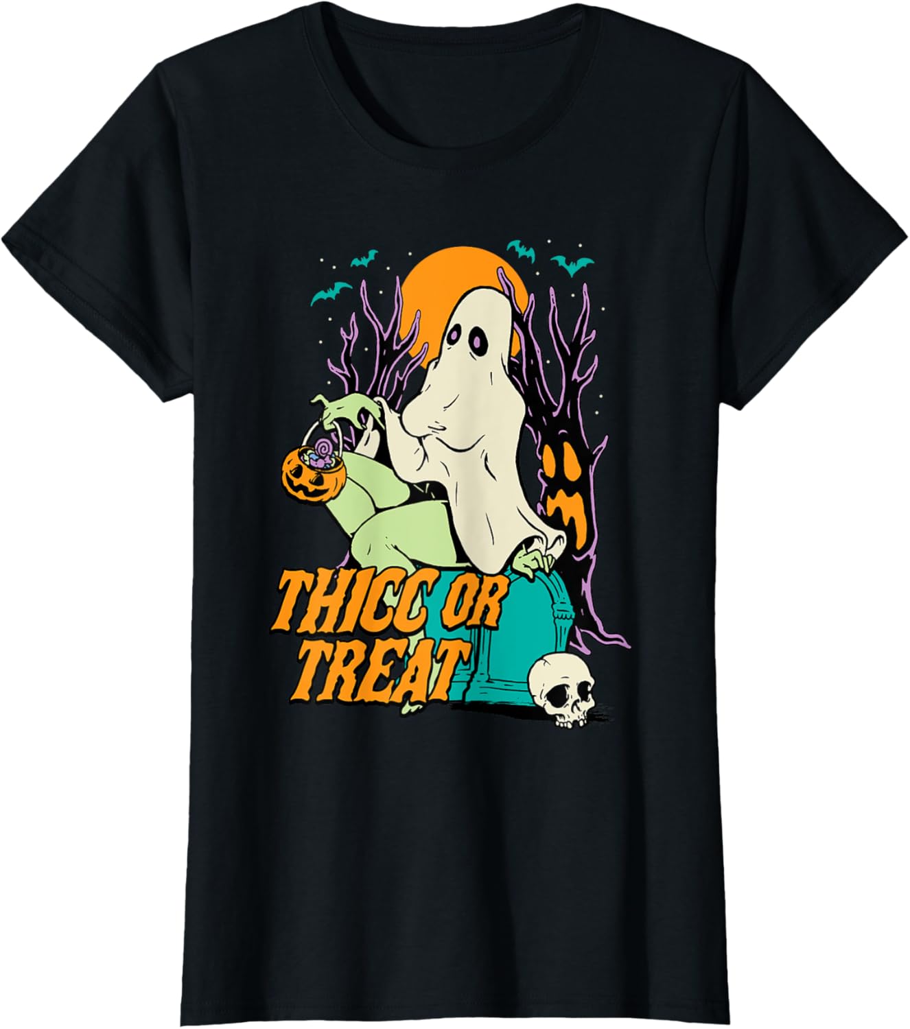 Thicc or Treat Halloween Lady Ghost Sexy Pinup BBW T-Shirt