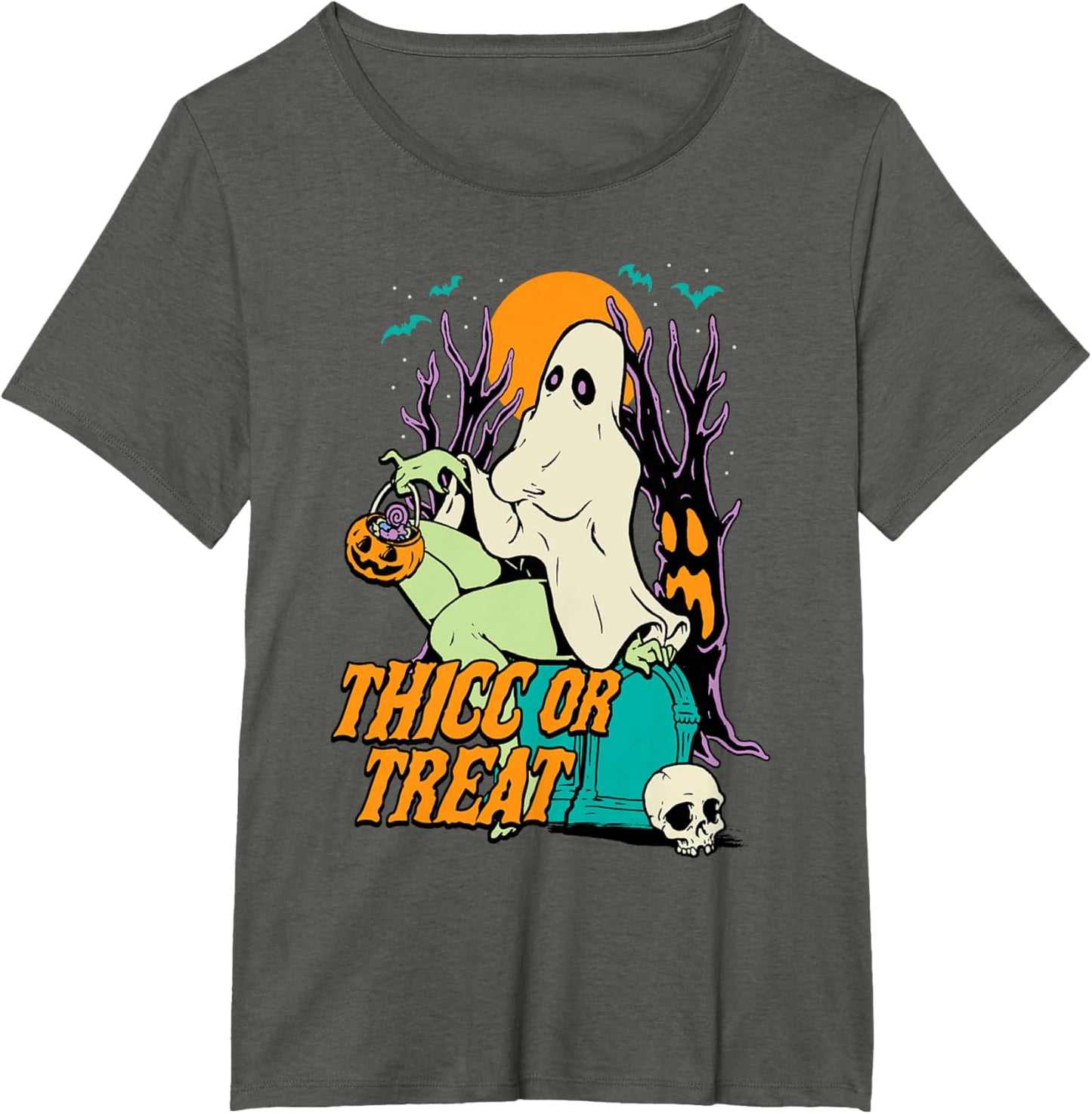 Thicc or Treat Halloween Lady Ghost Sexy Pinup BBW T-Shirt