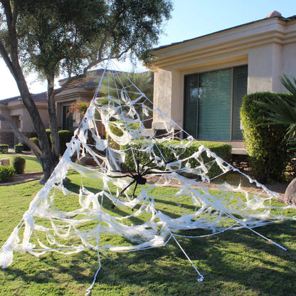 JOYIN Halloween Decoration Outdoor, 59‘’ Giant Spider with Spider Web Outside Decor, Triangular Spiderweb 16.4 x 15.7 ft and Stretchy Cobweb 100g for Yard Haunted House Indoor Decor Supplies