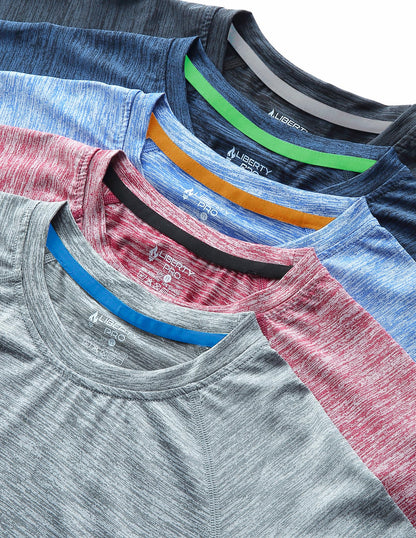 5 Pack Boys Athletic Shirts, Youth Activewear Dry Fit Tshirts for Kids, Short Sleeve Tees, Bulk Athletic Performance Clothing