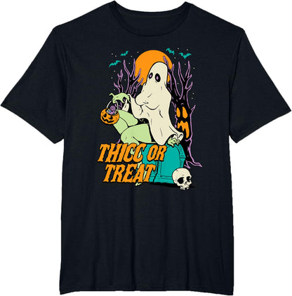 Thicc or Treat Halloween Lady Ghost Sexy Pinup BBW T-Shirt