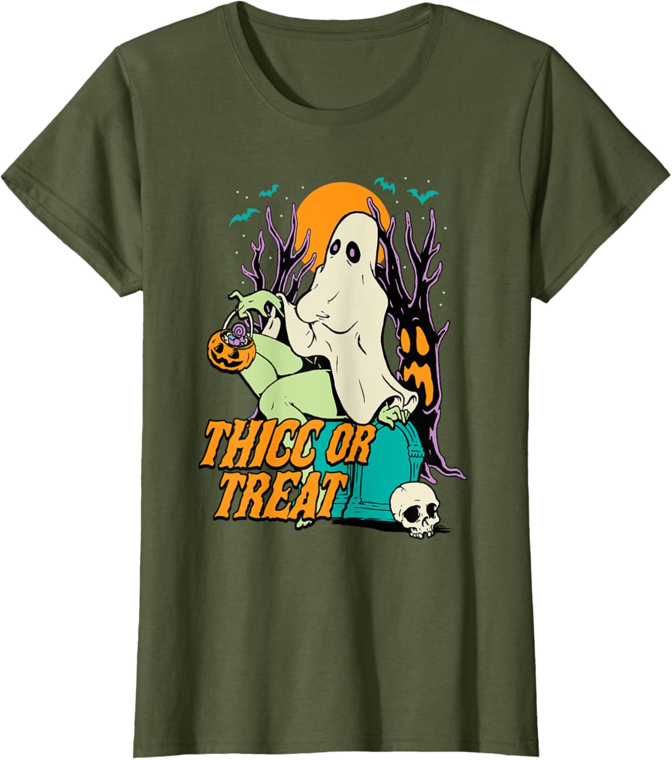 Thicc or Treat Halloween Lady Ghost Sexy Pinup BBW T-Shirt