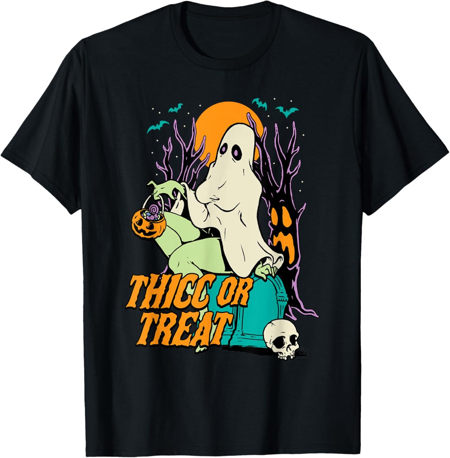 Thicc or Treat Halloween Lady Ghost Sexy Pinup BBW T-Shirt