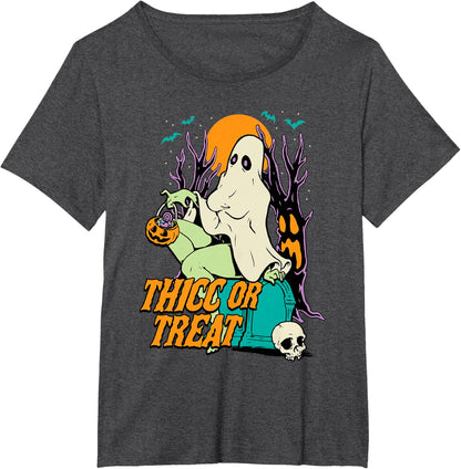 Thicc or Treat Halloween Lady Ghost Sexy Pinup BBW T-Shirt