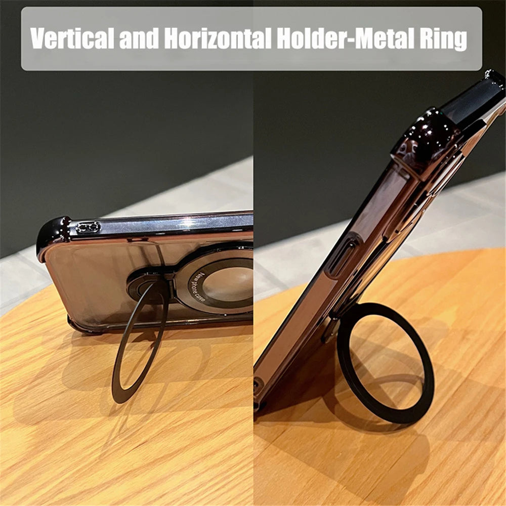 Luxury Plating Shockproof Magnetic Bracket For Magsafe Clear Case For iPhone 15 16 14 13 12 17 Pro Max With Holder Stand Cover